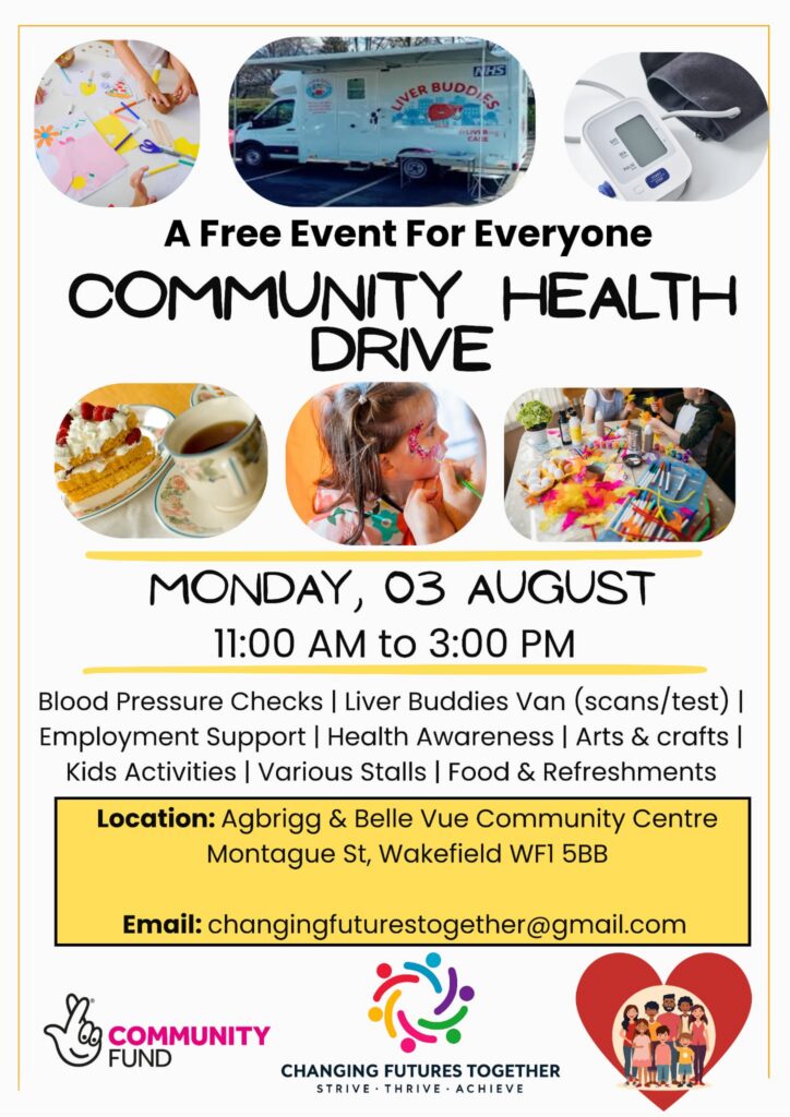 Flyer for event on 3 August 2026 at Agbrigg and Belle Vue Community Centre